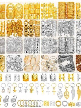 324 Pcs Gold and Silver Hair Jewelry for Braids, Dreadlock Accessories for Women